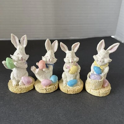 $12.99 • Buy Lot 4 Spring Easter Bunny Rabbit 2.5”Figurines Easter Village Basket Eggs Décor