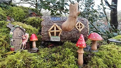 Garden Ornaments Fairy Door Magical  Fairy Mushrooms Solar Colour Log House • £8.45