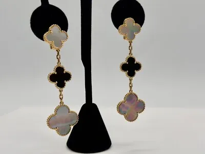 Van Cleef & Arpels Yellow Gold Magic Alhambra Earrings Mother-of-Pearl And Onyx • $10090