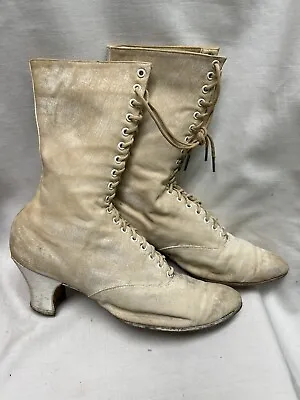 Antique Victorian Ladies Cloth Wedding Boots Lace Up • $48