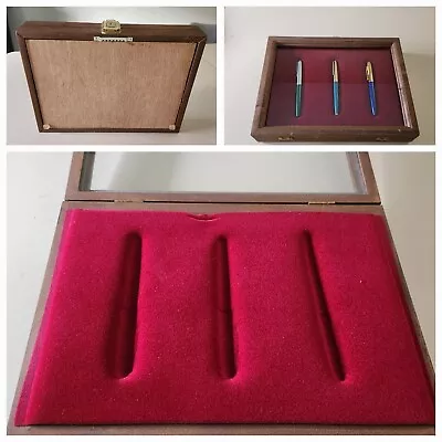 Vintage Fountain Pen Wood & Glass Red Velvet Display Case  (PEN NOT INCLUDED) • $39.95