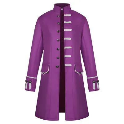 Mens Retro Jacket  Coat Frock Steampunk Victorian Morning Steampunk Red/purple • $35.98