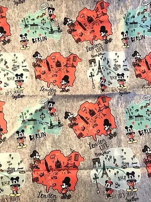 Mickey Map Fabric Cotton Disney 2 Yards New Paris London Berlin Mouse Rare • £9.29