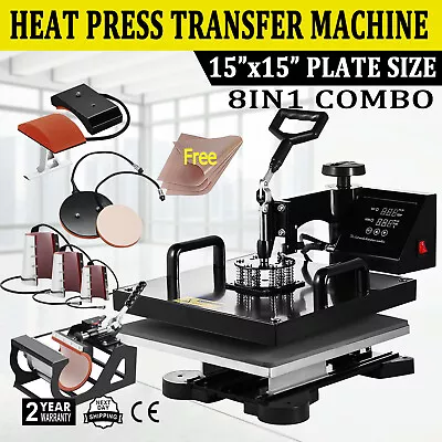 8 IN 1 Combo T-Shirt Heat Press 15 X15  Transfer Machine Sublimation Swing Away • $199.90