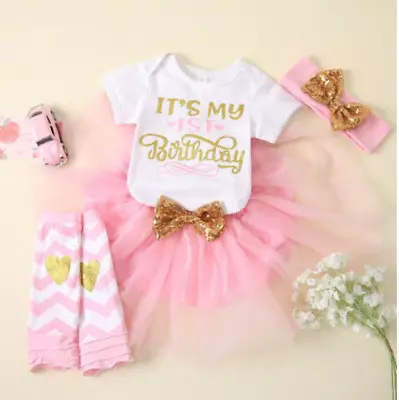 Baby Girls 1st Birthday Outfit AU Stock Cake Smash Tutu Dress 4pc Photo Shoot • $39.99