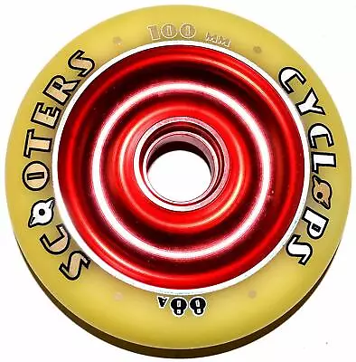 CYCLOPS Scooter Wheel 100mm X 88a FULL Metal Core RED / Off White  • $14.99