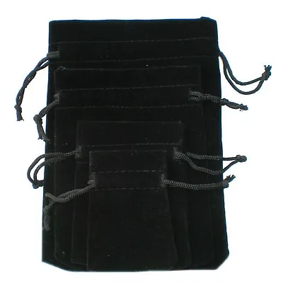 10 25 50 100 Black Velvet Bags Jewellery Drawstring Gifts Pouches  Wedding Favor • £44.39