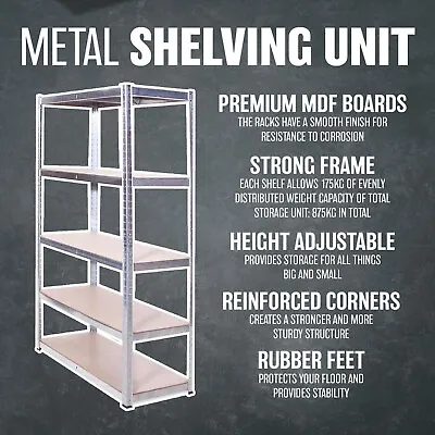 2 X 5 Tier Shelving Unit Storage Garage Racking Shelf Shelves Shed Metal Display • £39.95