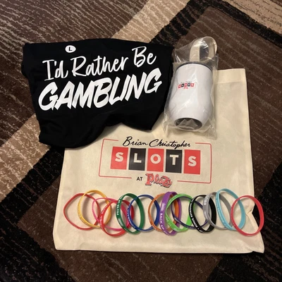 $50 • Buy Brian Christopher Slots At Plaza Gear T-shirt Tumbler 14 Wrist Bands And Bag