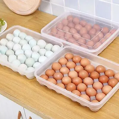 34 Refrigerator Large Eggs Holder Plastic Tray Stackable Container Case With Lid • £7.99