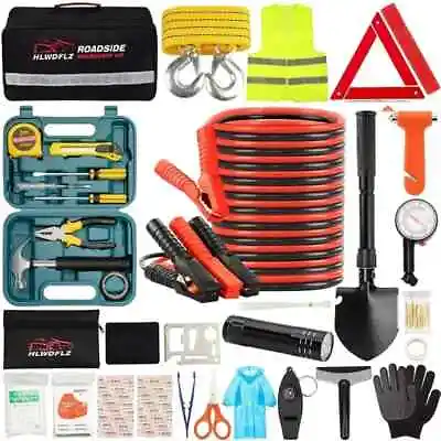 Car Roadside Emergency Kit Safety For Vehicles Jumper Cables Repair Tool Set Bag • $65.99