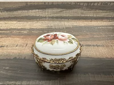 Vtg HandPainted Porcelain Gold Sankyo Music Trinket Box Made In Japan • £142.52