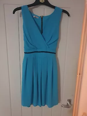 Womens Wal G Teal Blue Knee Length Layered Dress With Belt Size 8-10 • £6.99