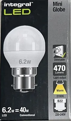 Integral 6.2w=40w G45  Led Golf Ball Bulb  470lm  2700k Dimmable  Frosted Bc/b22 • £5.65
