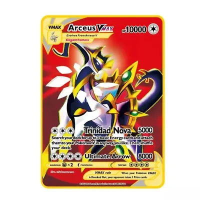Pokemon Gold Metal Card Arceus  Vmax Red HP10000 Fan Art Cards VSTAR Mega GX • £7.95