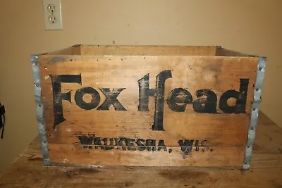 Vintage Fox Head Beer Waukesha Wisconsin Wood Bottle Crate Box Sign • $115