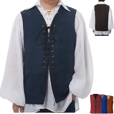 Men's Medieval Waistcoat Renaissance Reversible Lace-Up Vest Vikings Pirate Vest • $20.99