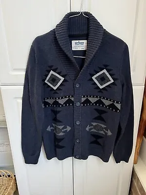 Urban Pipeline Men’s Navy Blue Aztec Southwest Shawl Collar Cardigan Size Large • $18