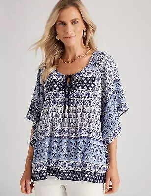 $21.75 • Buy Millers Elbow Sleeve Linear Print Peasant Top Womens Clothing  Tops Tunic