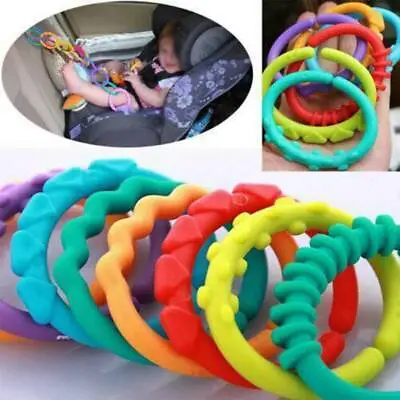 24Pcs Rainbow Teether Ring Links Plastic Baby Kids Infant Stroller Play Toys • £6.99