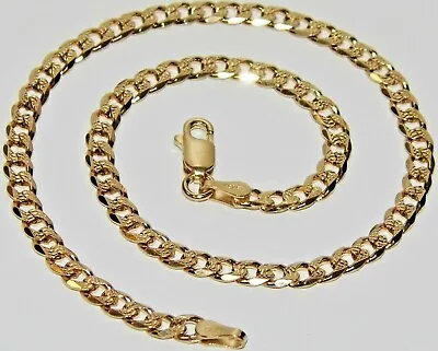 9CT YELLOW GOLD ON SILVER 10 Inch SOLID CURB ANKLET ANKLE BRACELET • £17.95