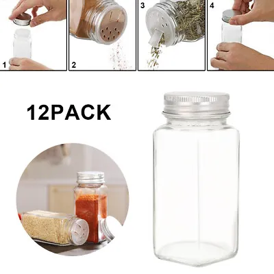 12X Spice Jars Bottles Airtight Salt Container  Glass Seasoning Storage Pots • £9.49