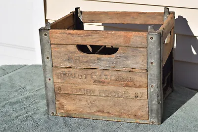 Rare Vintage Brock-Hall Milk Crate Wood Box Metal Brock Hall Dairy 1960s *READ • $39.95