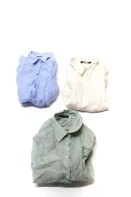 Zara Womens Button Front Collared Shirts Blue White Green Medium Large Lot 3 • $42.69