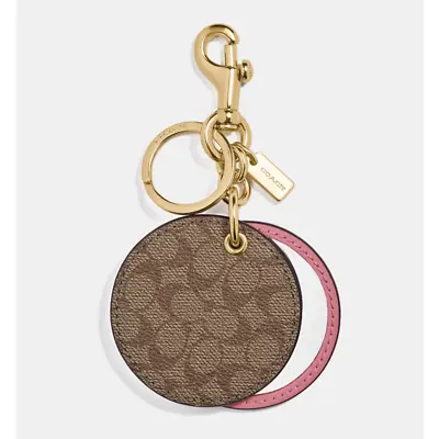 Coach Keychain Keyfob Signature CC Logo Mirror Khaki Pink • $78.49