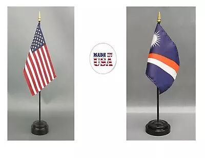 Made In The USA--1 American & 1 Country Rayon 4 X6  Office Desk Flag & 2 Stands • $13.95