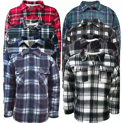 Mens Padded Shirt Sherpa Fur Lined Lumberjack Flannel Work Jacket Warm Thick Top • £18.99