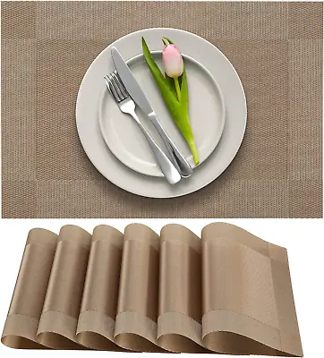 Dining Table Placemats Washable PVC Vinyl Table Mats Set Of 6 Light Brown • $19.98