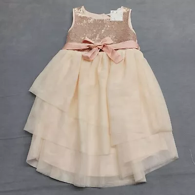 H&M Apricot Pink Girls Sequin Dress 3T Wedding Dance Church Easter Formal • $27.98