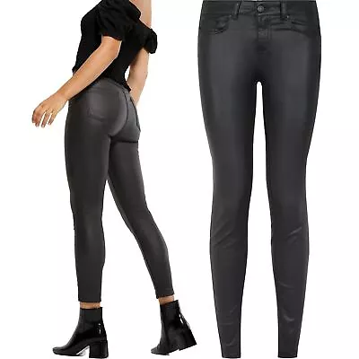 Ex- Store Ladies PU Jeans Skinny Pants Jeans Leather Look Stretch Lift & Shape • £11.99