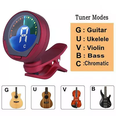 Eno ET-39 Clip On Digital Tuner Guitar/Bass/Ukulele/Violin/Chromatic Red • $19.59