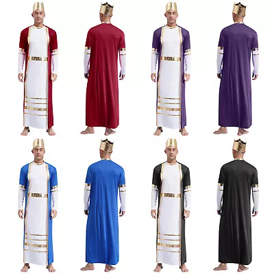Mens Medieval Party Toga Greek Roman King Holiday Costume Robe Dress Shiny Set • $24.74