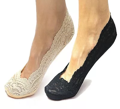 Women Ladies Footsies Skin Shoe Liners Anti-slip Invisible Thin Lace Socks 4-7 • £2.79