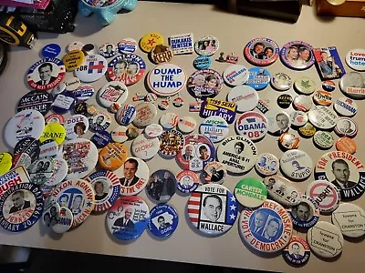 100 Campaign Button Political Pinback Pin Lot Nixon LBJ Kennedy Ike - X • $18.50