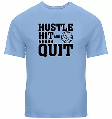 Sports Motivation T-Shirt Gift Volleyball Printed Shirt Hustle Hit Never Quit • $14.96
