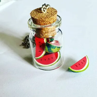 $12.21 • Buy Unique WATERMELON NECKLACE Fruit MELON Jar BOTTLE Miniature GLASS Handmade SWEET