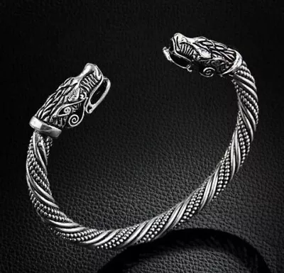 Viking Odin's Wolf Bracelet Stainless Steel Arm Ring Men Women Twist Cuff Bangle • £5.88