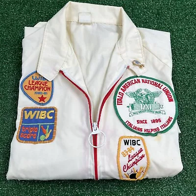 Vintage The Jacket Factory Bowling Jacket White With Patches 1980's • $45