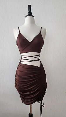 Urban Outfitters Dress New Size Medium Brown Ruche Cut Out Sexy Drawstring • $35