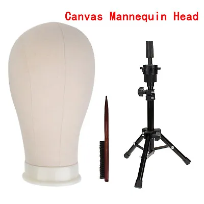 Mannequin Canvas Block 23'' Head Doll For Wig Making Tripod Stand Brush Set UK • £26.89