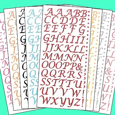 GLITTER LETTER STICKERS Small 15mm Peel Off Stick On Alphabet A-Z Craft Sheets • £2.78