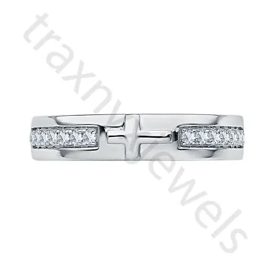 0.24 Ctw Simulated Diamond 14K White Gold Over Cross Wedding Band Men's Ring • $80.71