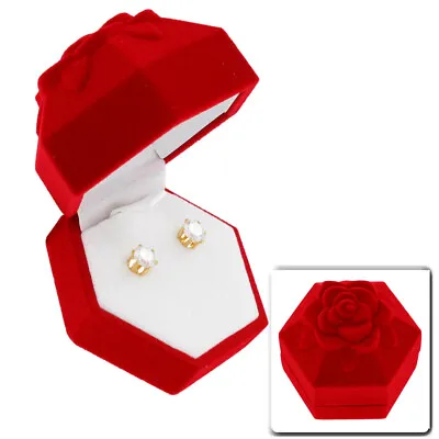 Stud Earrings Round 2 Carat Tw Cz Cubic Zirconia Gold Tone Red Rose Gift Box • $11.69