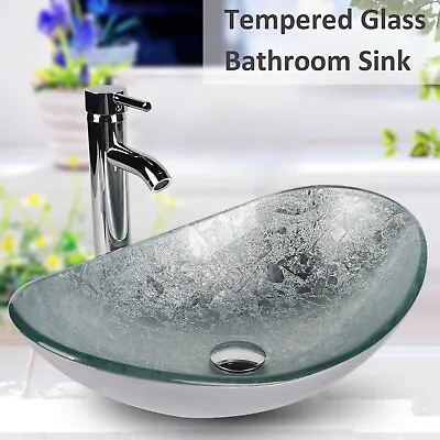 £68.99 • Buy Bathroom Sink Basin Countertop Wash Bowl Tempered Glass With Tap Pop-up Waste