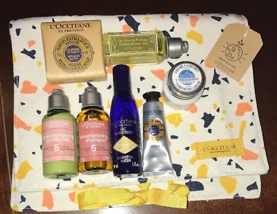 L'Occitane 7 Piece Travel Size Lot Shampoo Conditioner Soap Shower Gel Cream Bag • $19.99