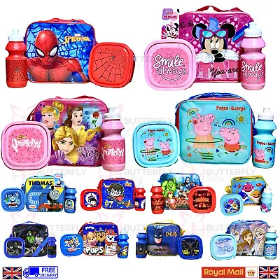 £11.95 • Buy Childrens Kids Insulated 3pc Lunch Bag Set Box Kids Boys Girls School Food Bag